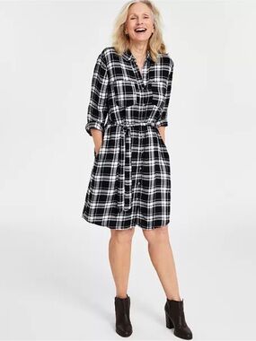OLD NAVY Black White Plaid Shirtdress Long Sleeve Plus Size 4X - HTF